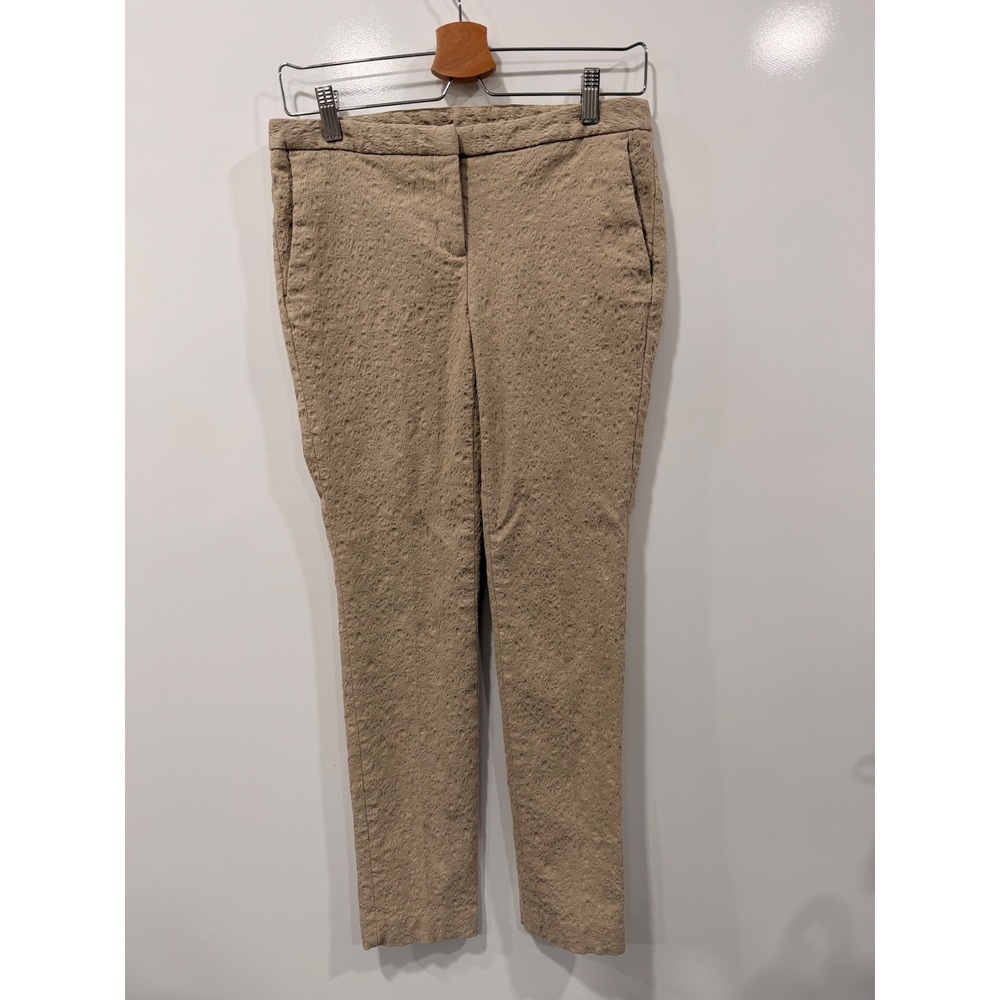 Cynthia Rowley Tan Textured Jacquard Slim Ankle Pants Womens Sz 4 Beige Stretch - Picture 1 of 10